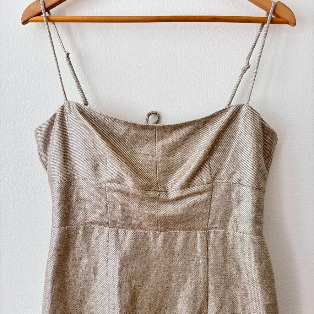 J. Crew Collection Double Tie-Back Metallic Linen Blend Dress in Gold